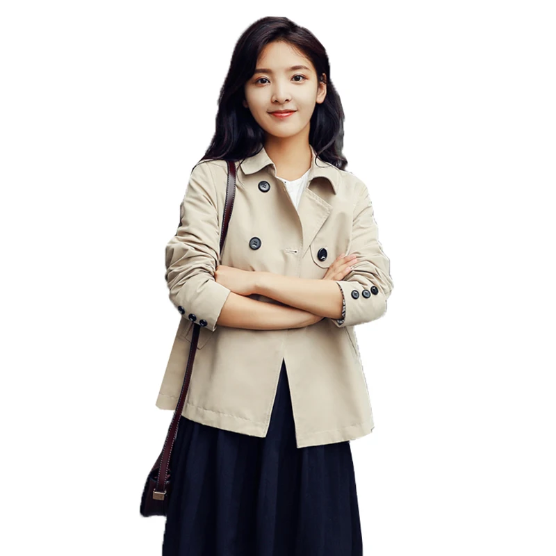 

Women‘s Trench Coat 2023 New Spring Autumn Khaki Fashion Coat Short Double-breasted Leisure Thin Windbreaker Outerwear