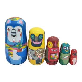 

5Pcs Cartoon Clown Wooden Russian Matryoshka Nesting Doll Puzzle Toy Gift Decor New Year Gift Handmade Crafts