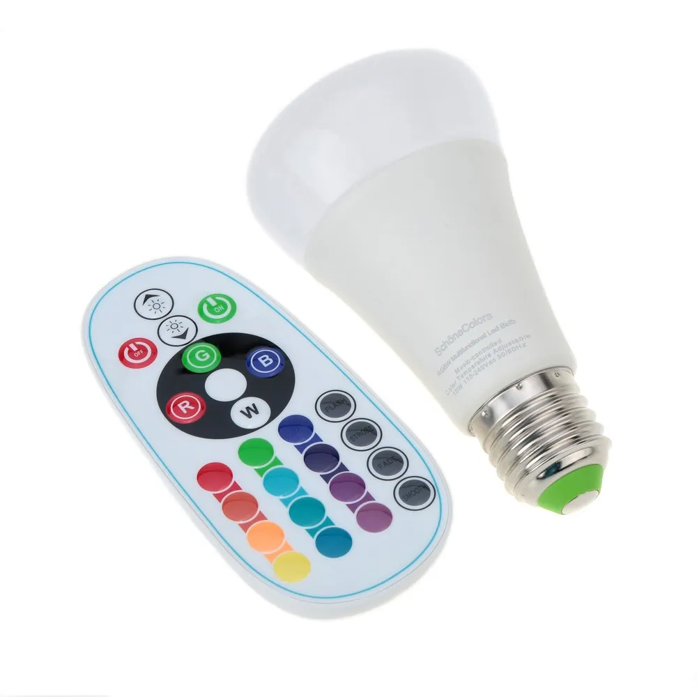 E27 10W 110-240V AC RGBW Colorful LED Bulb Light Stage Lamp Remote Control Color& Brightness Adjustable Home Indoor Decor