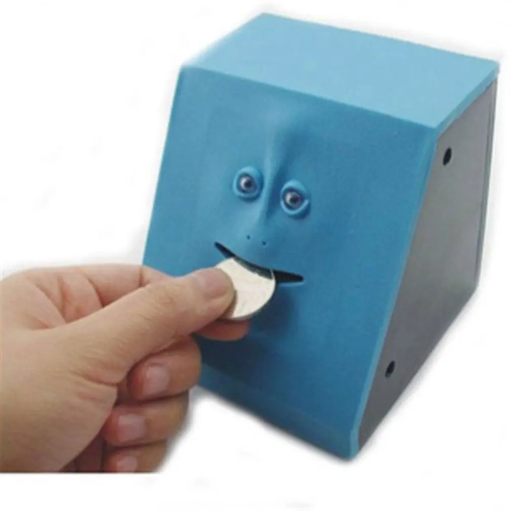 Creative Face Money Eating Box Automatic Saving Bank Chewing Piggy Bank Cat Safe Box Savings Money for Children - Цвет: blue