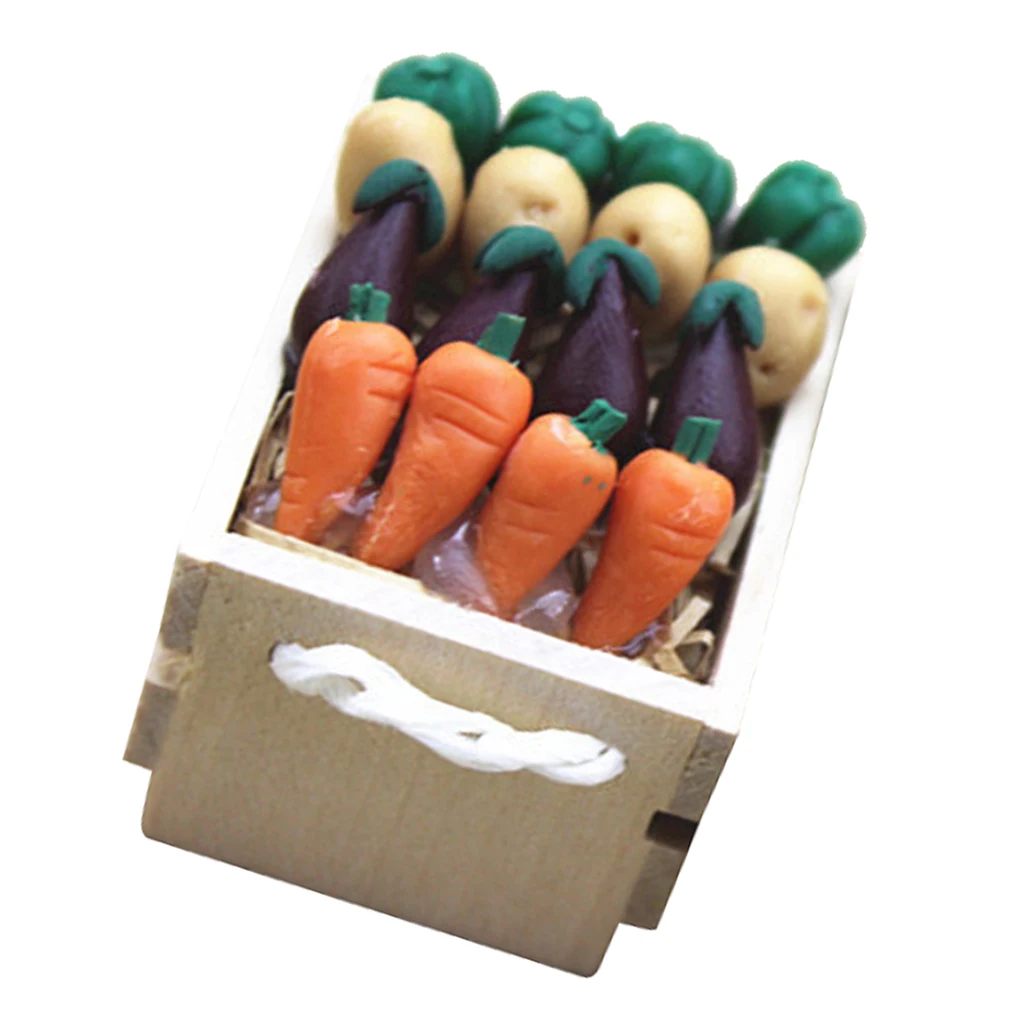 1/6 1/12 Dolls House Miniature Fairy Garden Vegetables with Wooden Storage Box DIY Items