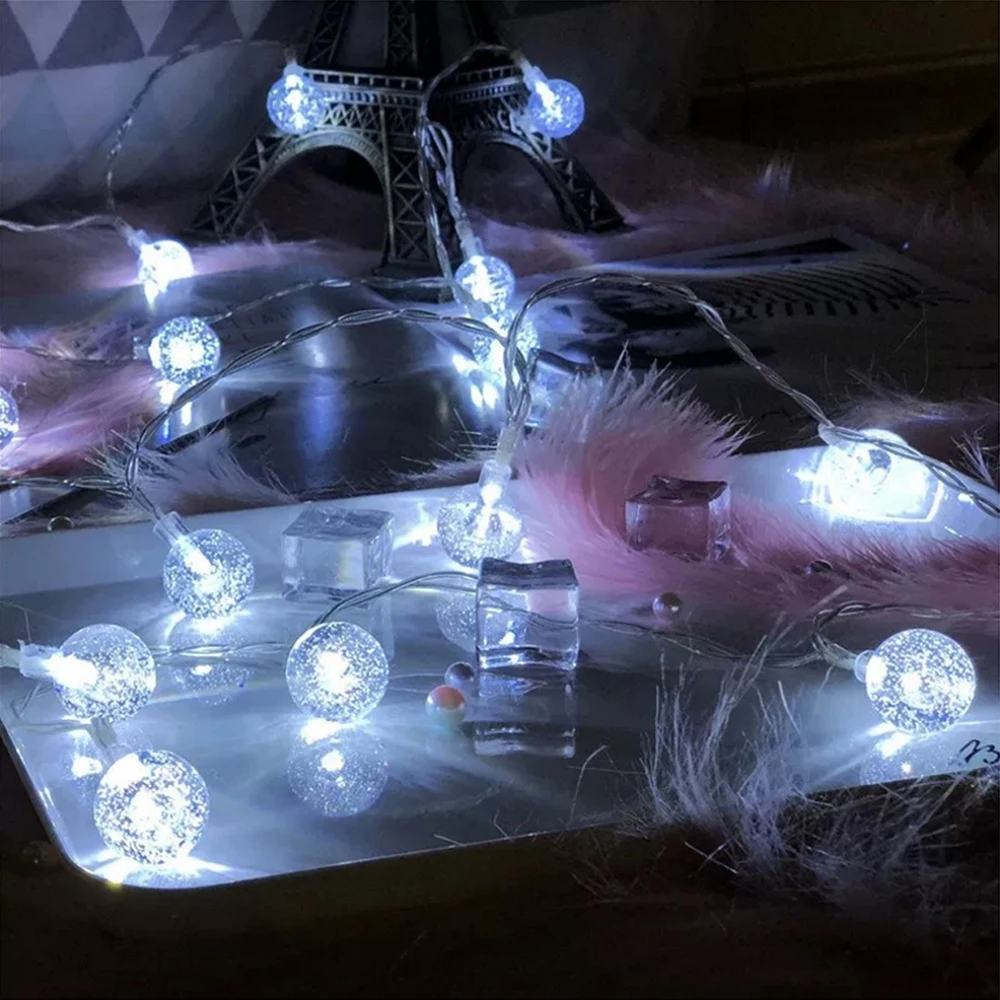 Guirnalda de luces LED con forma de bola de cristal, 1,5 M, 3M, 6M, para interiores, vacaciones, 10/20/40 LED, funciona con batería y USB