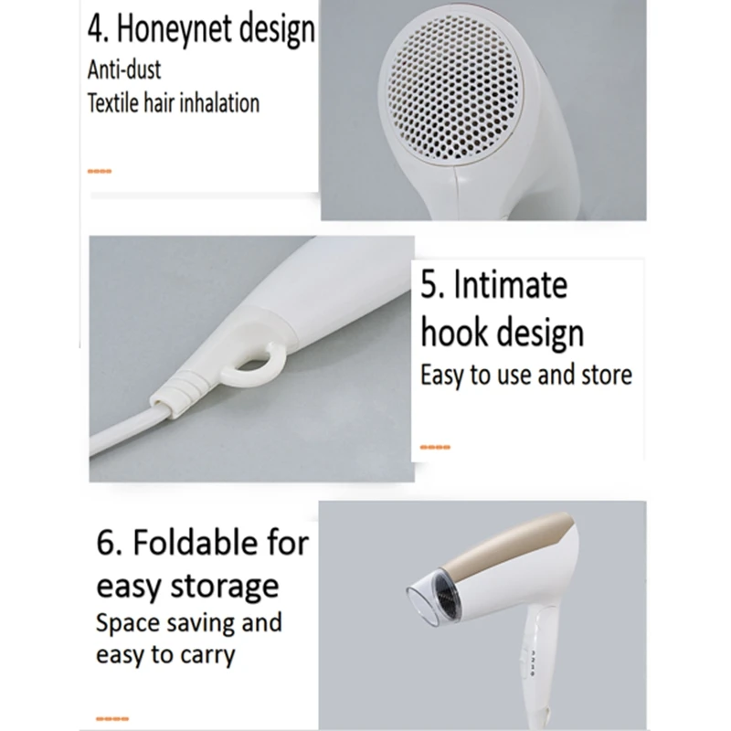 US Plug Compact Hair Dryer with Folding Handle, Travel Hair Dryer, Professional Salon Hairdressing Hotel