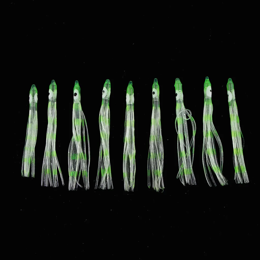 10pcs 9cm Soft Silicone Octopus Lures Hoochie Squid Skirt Lures Trolling Saltwater Baits for Tuna Mahi Marlin