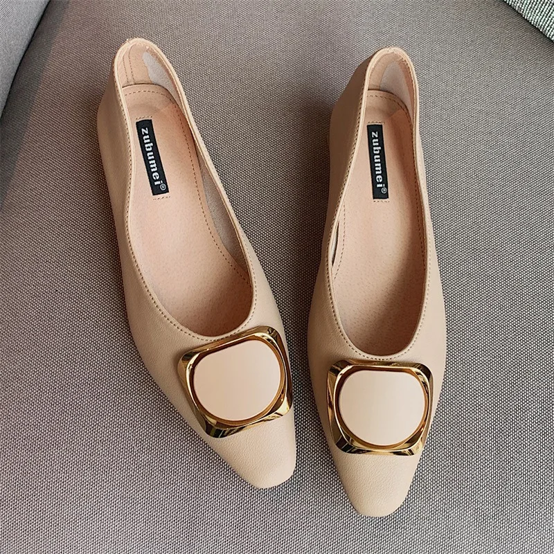 

Metal Decoration Women Pumps High Quality Brand Designer Genuine Leather Square Toe Shallow Lady Heels Female Office Work Shoes