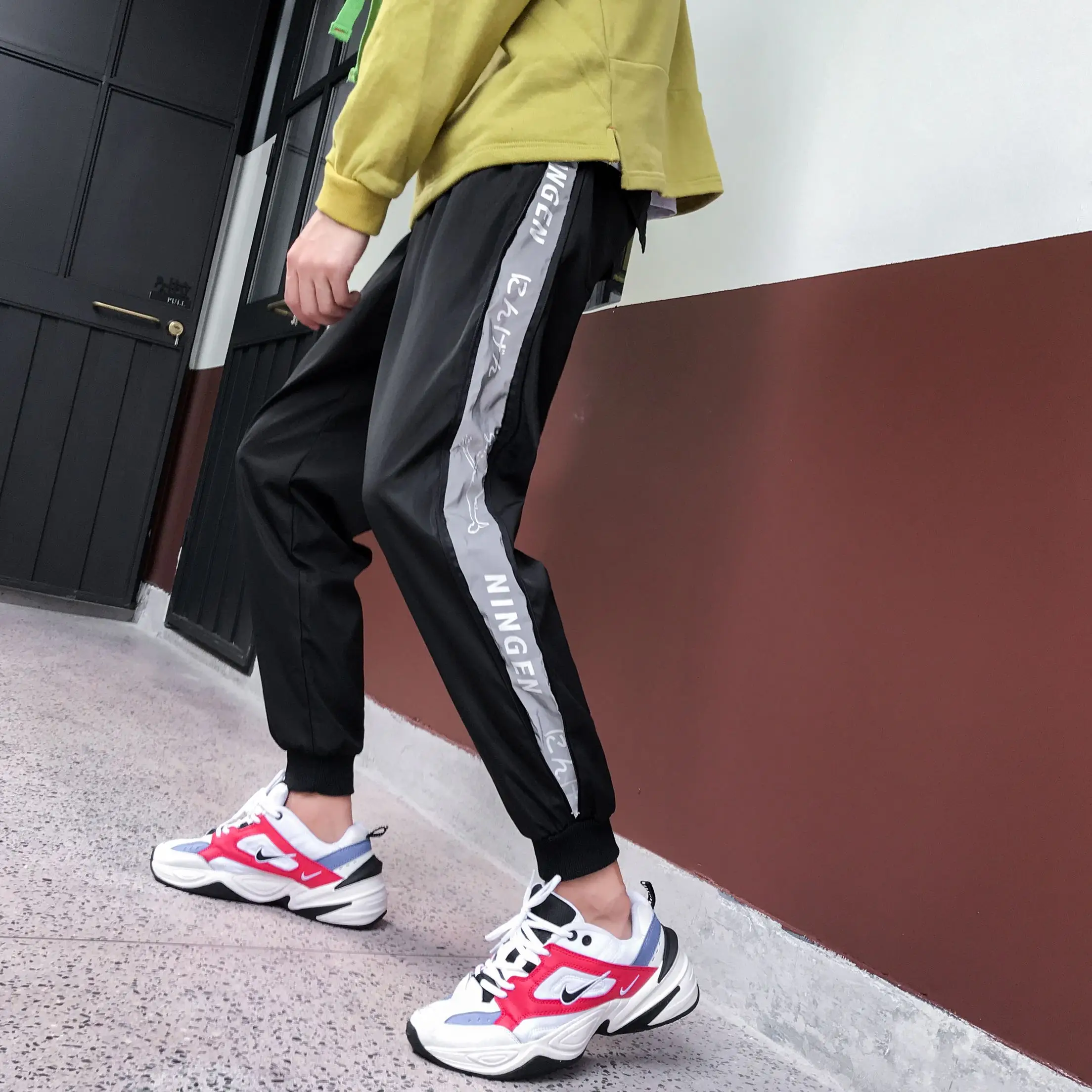 Liketkit, новинка, летние штаны для бега, мужские,, мужские, с боковой полосой, светоотражающие этикетки, шаровары, спортивные штаны для мужчин, хип-хоп, Homme, спортивные штаны, INS