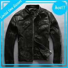 Мужская винтажная Черная куртка из овчины, натуральная кожа, морщинистые мотоциклетные байкерские куртки для мужчин, брендовые классические роскошные пальто