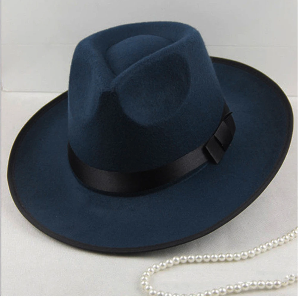 blue B Новинка, модная мужская шляпа Fedoras для женщин, модная джазовая шляпа на лето и весну, шерстяная шапка, Уличная Повседневная шляпа Sombrero Mujer - Цвет: blue B