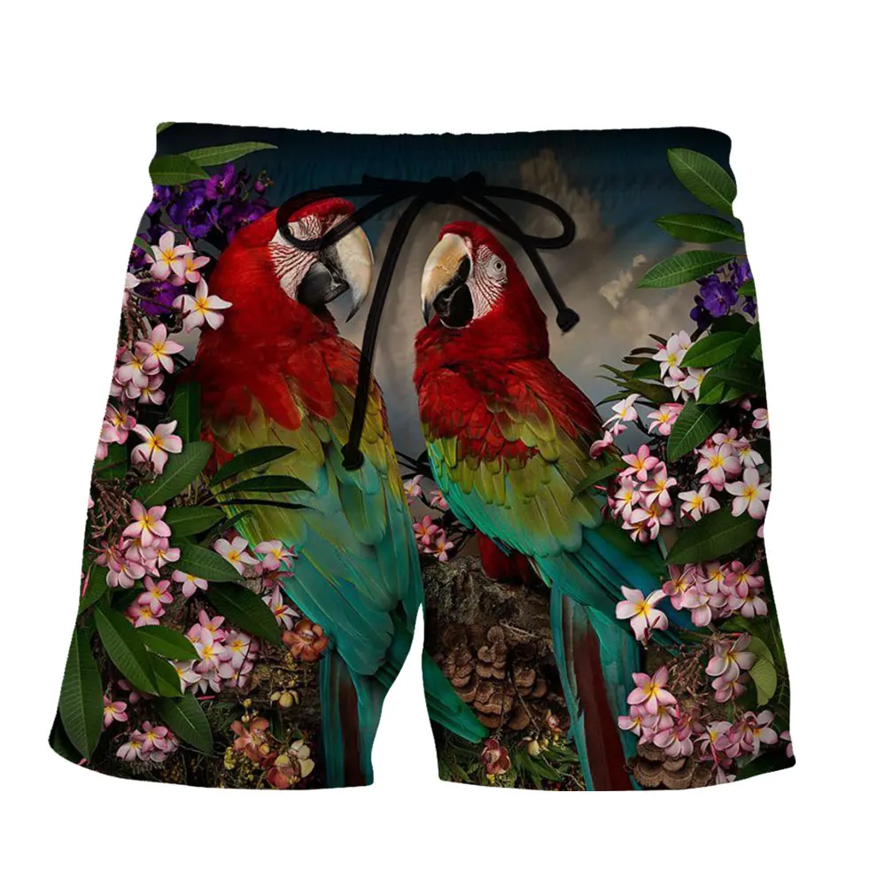 SONSPEE 3D Print Men's Shorts Animal Birds Parrot Summer Breathable Loose Funny Streetwear Hip Hop Harajuku Elastic Beach Pants