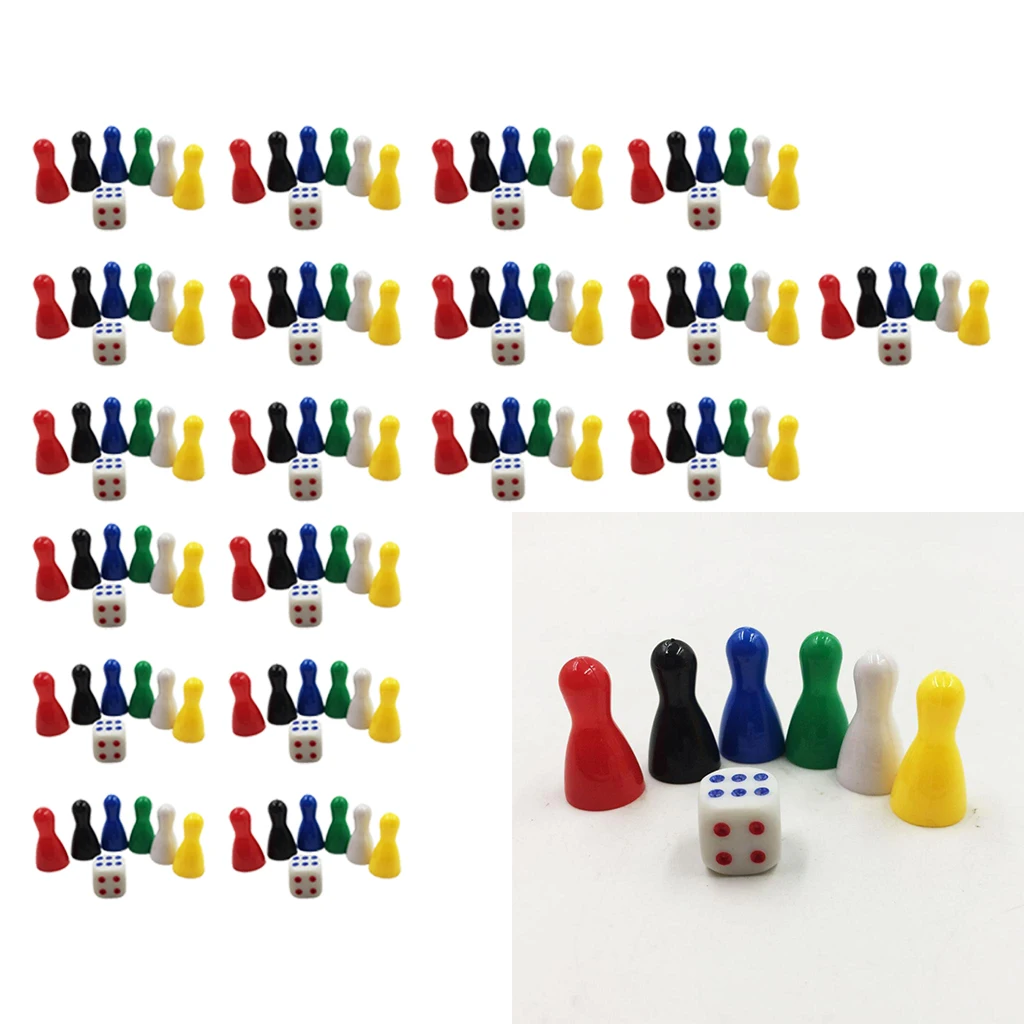 120 Pcs Colorful Pieces Pawn Chess Plastic Pieces &20 Pcs Dice Set for Board Card Games