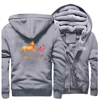 

cartoon print Raglan Thick Hoodies The Lion king Men Jacket HAKUNA MATATA Sweatshirt Casual Men's Winter streetwear Warm Coat