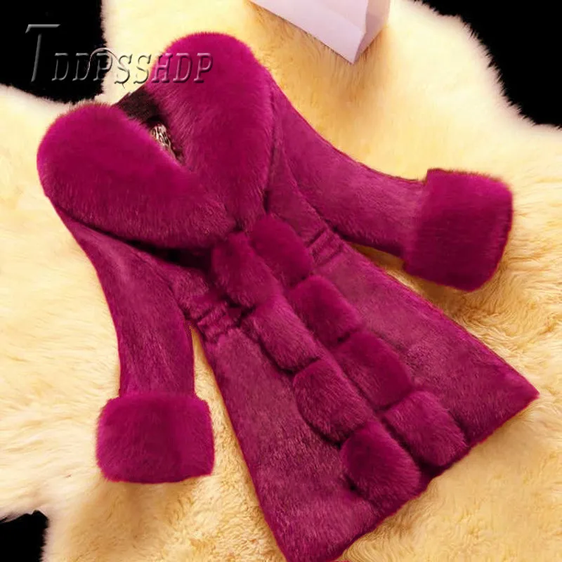 

2019 Fashion Imitation Rabbit Fur Women Coat M-4XL Size Female Jacket