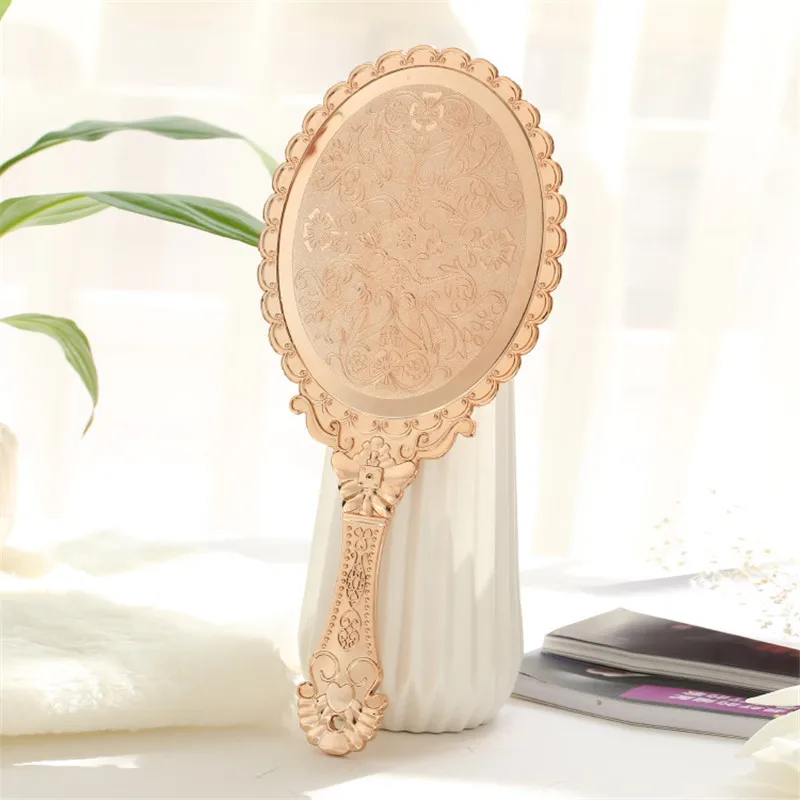 Rose Gold Портативное винтажное косметическое зеркало для макияжа, овальное круглое зеркало для рук, благородное восстановление древних способов, косметическое зеркало, инструмент для красоты - Цвет: Rose Gold