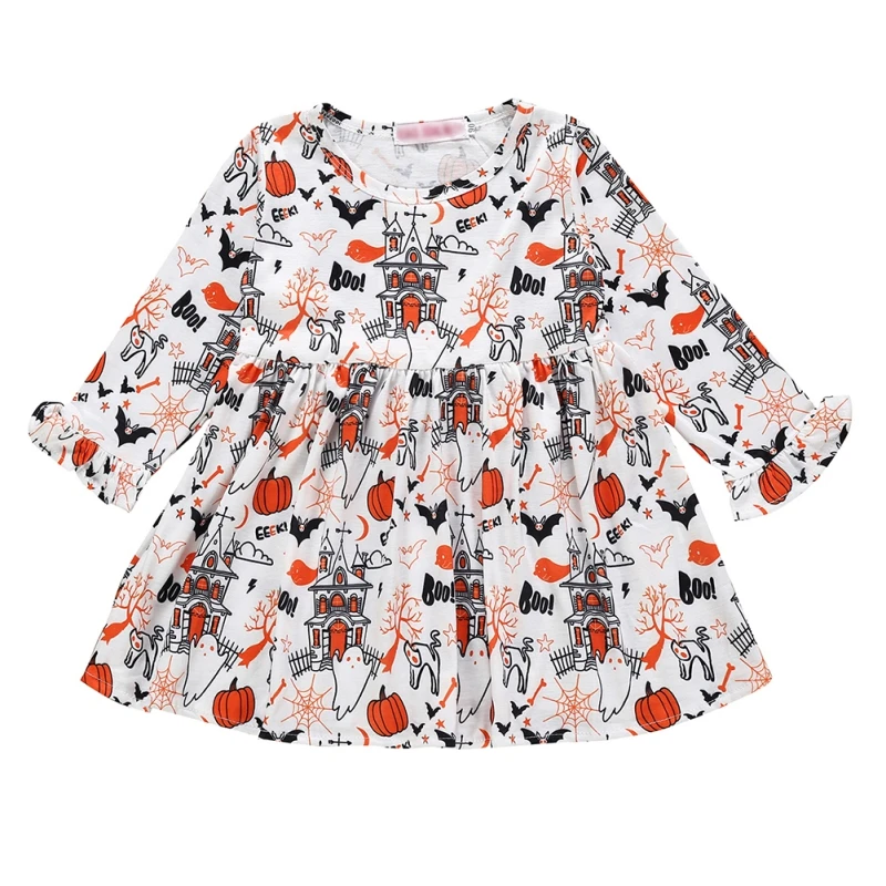 

hilittlekids Spring Autumn Casual Fashion Baby Girl Halloween Printing Long Sleeve Princess Dress