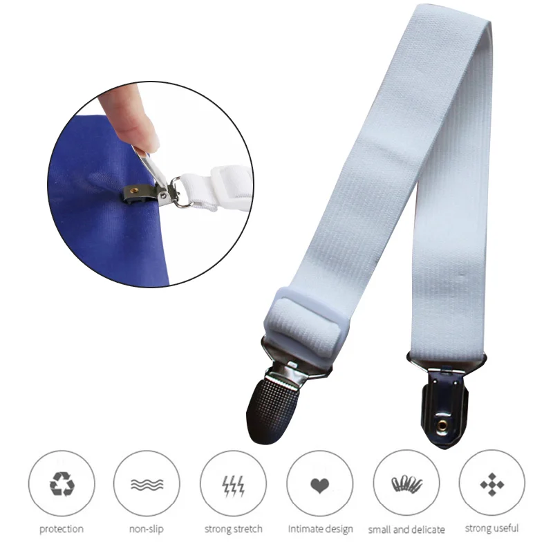 

2Pcs 1Pair Bed Sheet Clips Elastic Ribbon +Metal Clips Fasteners Grippers Clips Suspenders Straps Bedding Mattress Cushion Clips