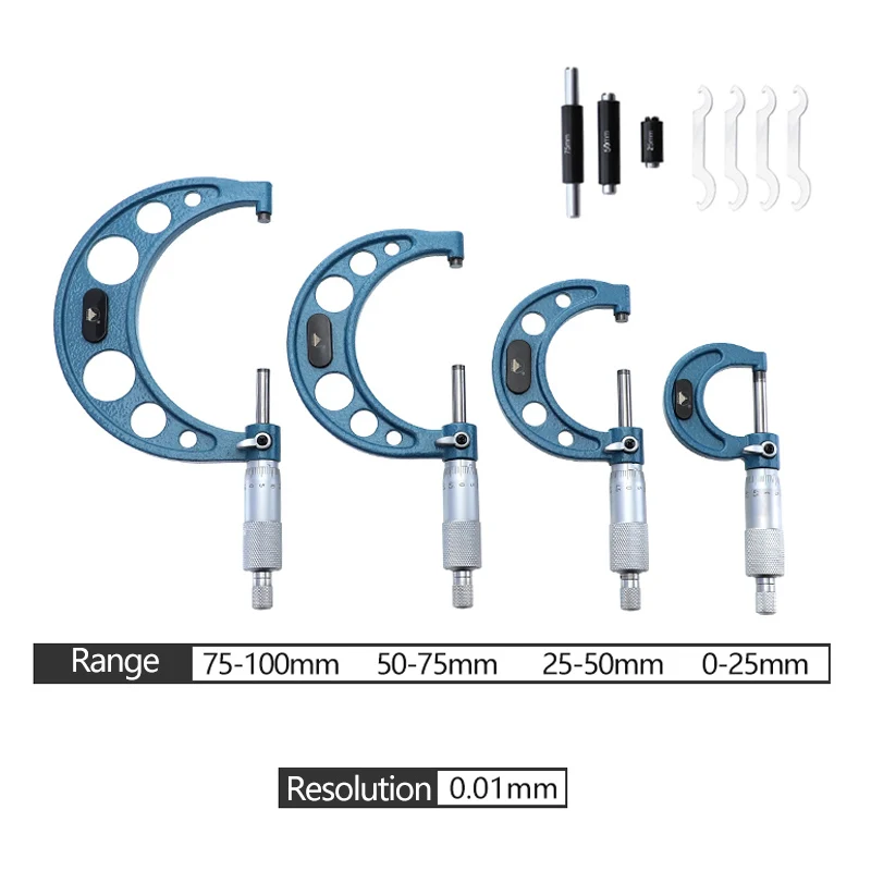 Наружный микрометр 0-25 мм/50 мм/75 мм/100 мм/0,01 мм Микрометр винтовой твердосплавный измерительный инструмент штангенциркуль