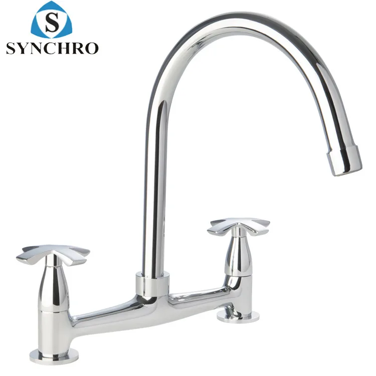 

Manufacturers Direct Selling Kitchen Faucet Widened Spacing Tap Sitting Type Copper Tri-Phone Body 20cm Spacing Double Handwheel