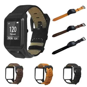 

Replaced Genuine Leather Wrist Strap Metal Clasp Buckle Watchband Bracelet for TomTom Runner 2 3/Spark 3 Cardio/Music/Adventurer