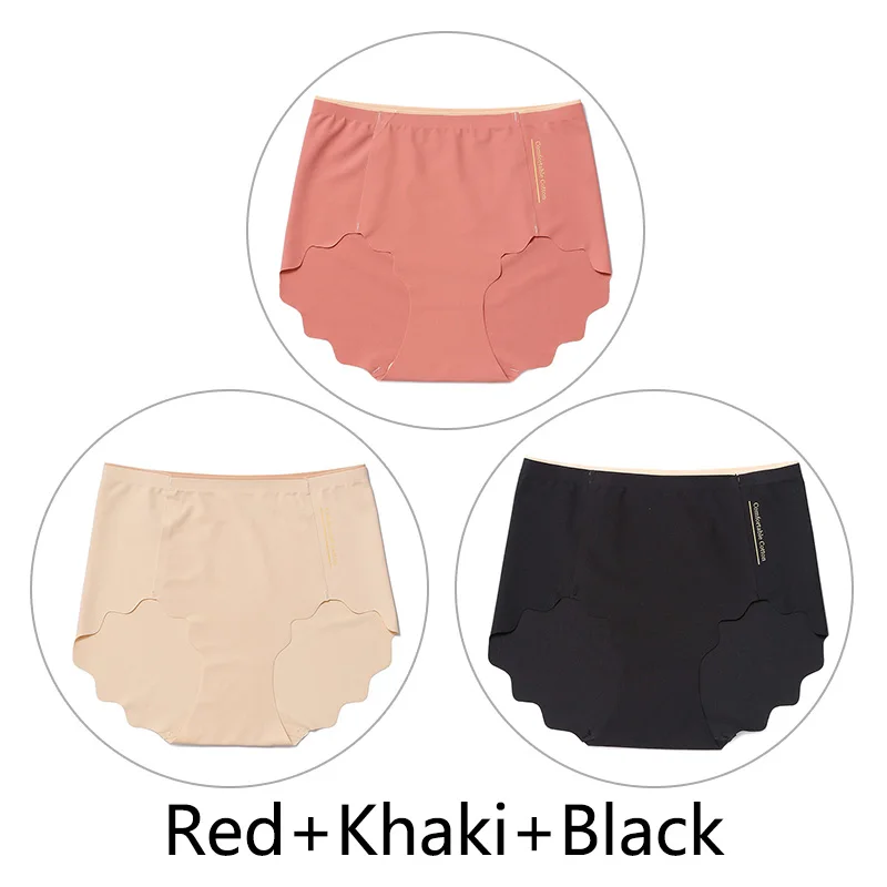 Red Khaki Black 3 шт., Мягкие Бесшовные трусы, женские сексуальные трусики с оборками, женское Ультра тонкое нижнее белье, женские L-XXL, большие размеры, нижнее белье, новинка - Цвет: Red Khaki Black