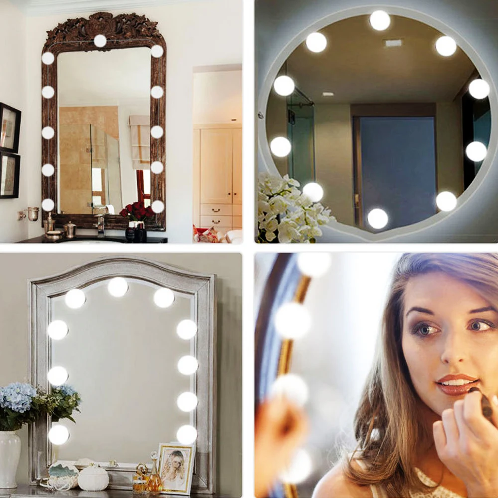 Косметическое зеркало для макияжа Светодиодный лампочки комплект 10 светодиодный лампы косметическое зеркала лампы Регулируемая Яркость Зеркало Косметическое