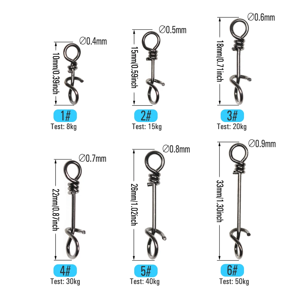 ICERIO 50PCS 스테인레스 스틸 플라이 트위스트 클립 빠른 잠금 스냅 스프링 클램프 버클 Swimbait 루어 낚시 커넥터