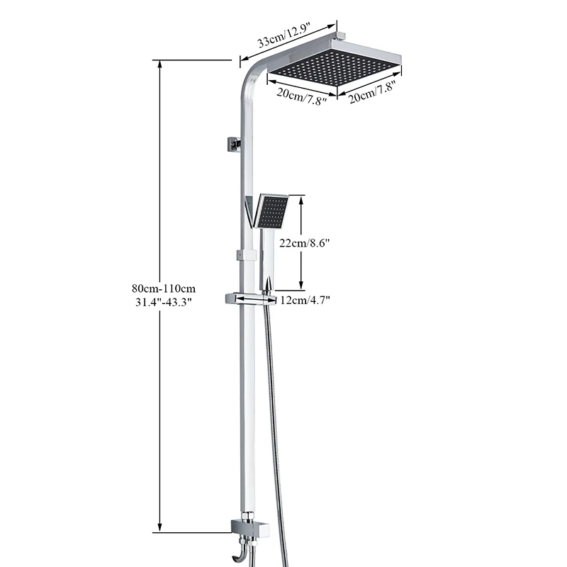 Chrome Bathroom Shower Faucet Set Rainfall Shower Tap Mult Function Handshower Slide Bar Bathtub Set Hot Cold Mixer Crane