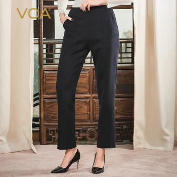 

VOA Pure Cashmere Double-Sided 14.75 Micron Navy Natural Waist Zipper xie cha dai Warm Versatile Harem Pants SK1091