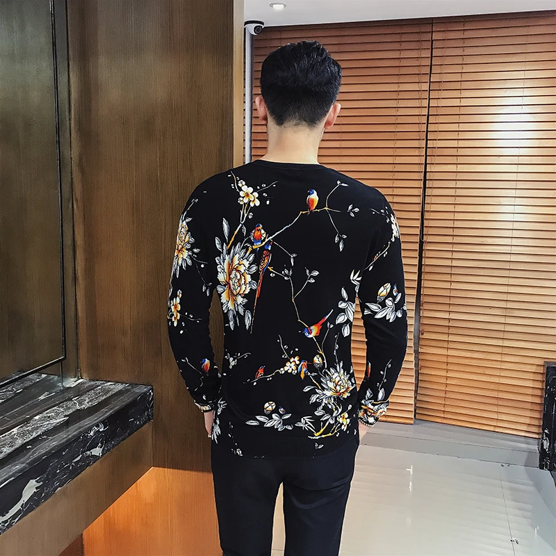 Fancy Trui Bloem Trui Mannen Koreaanse Mannen Mode Kleding Lange Mouw Trui Heren Mannelijke Trui