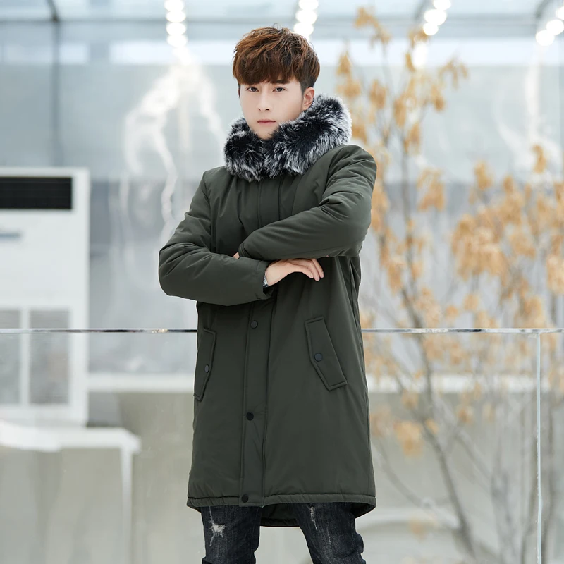 Cena 2019 nowy zima długi Style ciepła kurtka mężczyzn grube dorywczo drukowane Streetwear mężczyźni Parka Hombre z kapturem kombinezony męskie znosić LBZ139