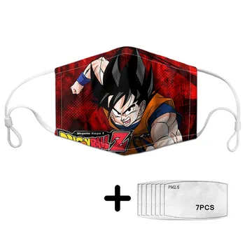 

2020 Anime Dragon Ball Adult Elastic Mouth Mask With 7pcs Filters Saiyan Son Goku Print PM2.5 Activated Carbon Kids Face Masks