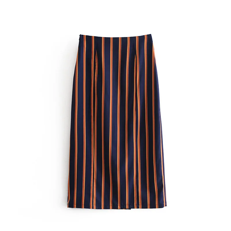 

2018 Western Style Autumn And Winter WOMEN'S Dress New Style Hidden Side Zipper Stripes Skirt