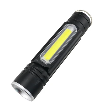 

High Power LED Flashlight Zoomable Retractable T6 COB Side Light USB Charging Mini Torch for Outdoor Cycling Hiking