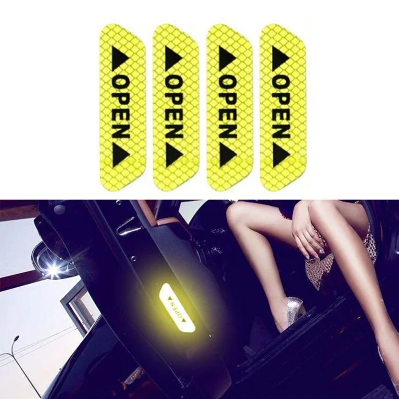 

4Pcs/Set Car Door Safety Anti-collision Safety Reflective Tape Open Sign Warning Mark Car Door Sticker Accessories