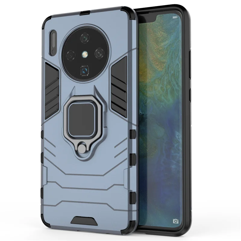Роскошный Броня с магнитным кольцом чехол для huawei Коврики 30 20 Pro P30 P20 lite Y5 Y6 Y7 Y9 чехол для телефона чехол противоударный держатель чехол s - Цвет: Синий