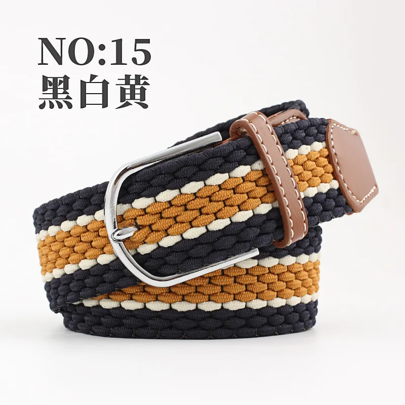 New 15 Colors Men Women Casual Knitted Pin Buckle Belt Woven Canvas Elastic Expandable Braided Stretch Belts Plain Webbing Strap mens red belt Belts