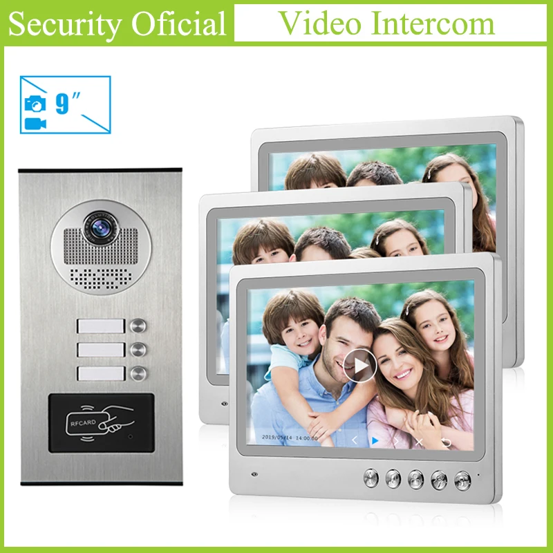 High Quality 9'' Screen Intercom Kits Waterproof Night Vision Multi Apartment Building Doorbell Intercom System for 3-Apartments High Quality 9'' Screen Intercom Kits Waterproof Night Vision Multi Apartment Building Doorbell Intercom System for 3-Apartments