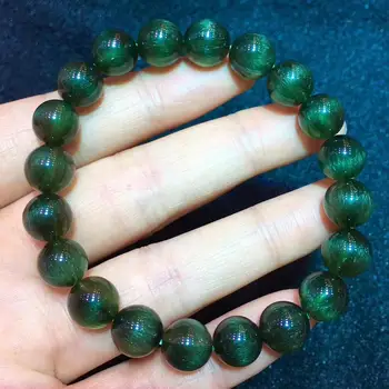 

Certificate Natural Green Rutilated Quartz Cat Eye 9.5mm Round Beads Bracelet For Women Men Fashion Wealthy Stone AAAAA