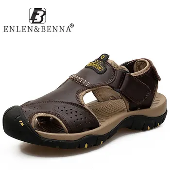 

2020 Summer Leather Sandals Men High Quality Outdoor Beach Sandals Comfortable Breathable Soft Flat Footwear Big Size 38-47