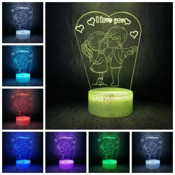 

Boy and Girl kissing I love you night light USB cable 3D Illusion lamp cartoon bulb girlfriend boyfriend gift