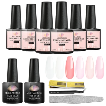 

MEET ACROSS Quick Building Nail Gel Set For Nail Art Extension with Base and Top Coat Semi Permanent Varnish Extend The Nail Kit