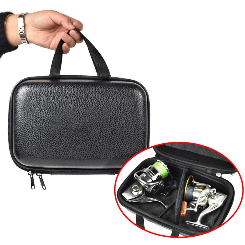 Accessories Black Wear Resistant Zipper Rod Storage Faux Leather Outdoor Hard Shell Waterproof Anti Fall Portable Fishing Bag