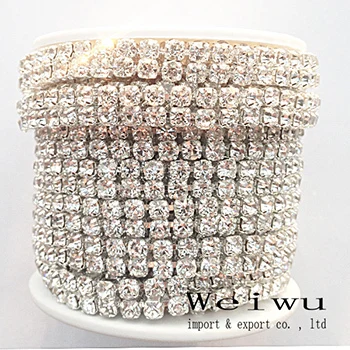 

Never Rust SS16 2 Rows 10 Yards Silver Base Bright Clear Crystal Sewing Strass Rhinestone Chain