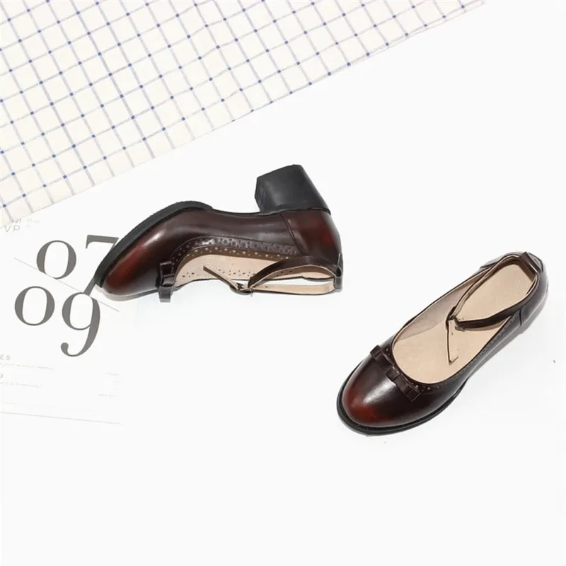 Japanese Buckle Strap Bow Women Oxford High Thick Heels Lolita Shoes British Genuine Leather Single Brogues Shoes Woman Size 43 (23)