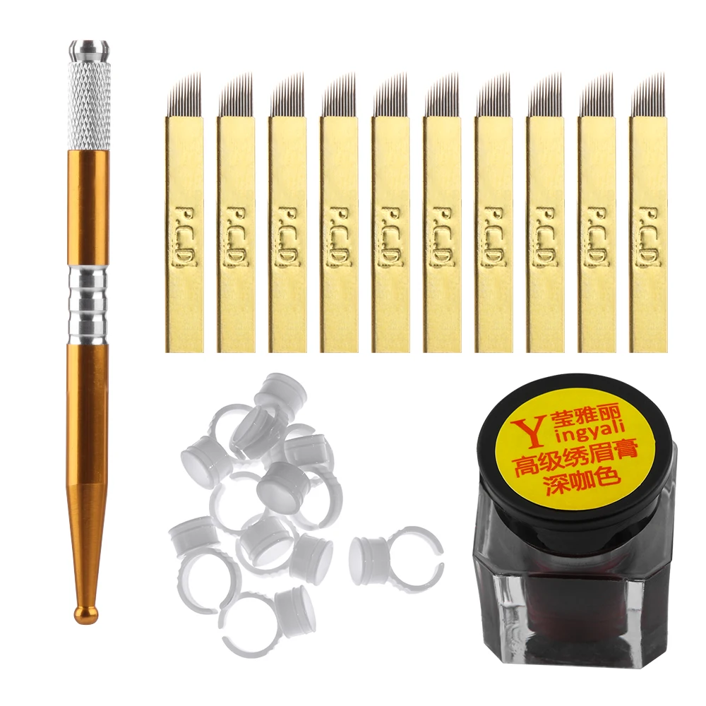 3D ceja del tatuaje aguja o cuchilla para Microblading pluma pigmento práctica Kit del pigmento del tatuaje anillos permanente maquillaje de cuerpo de la herramienta