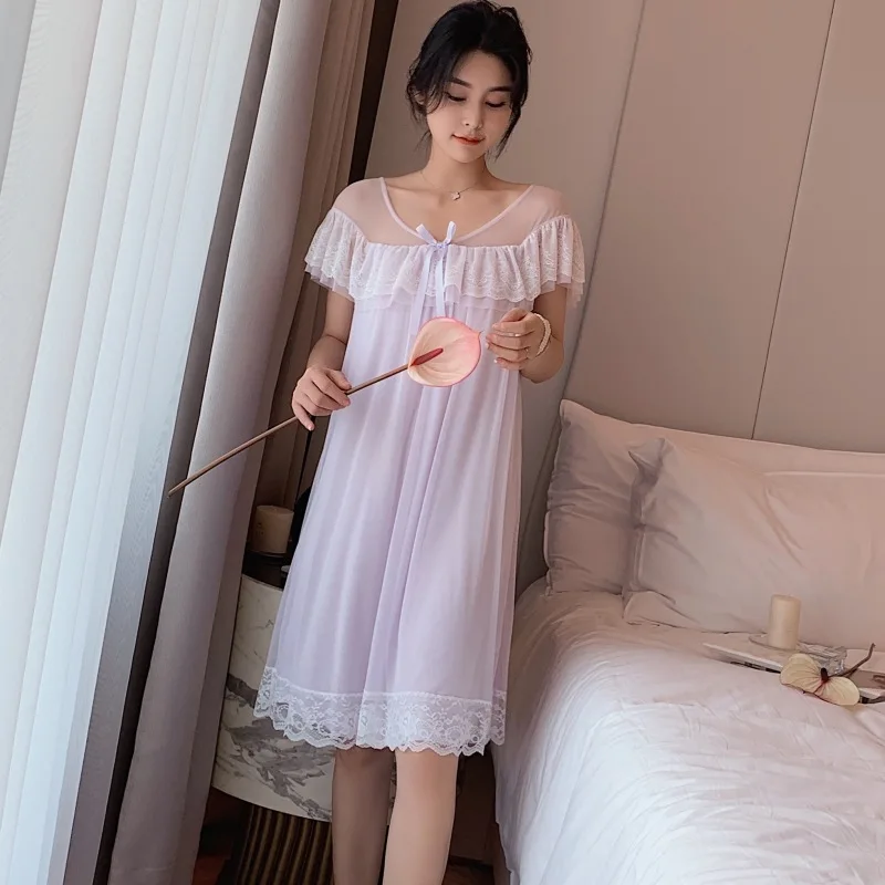 Новинка; пикантная одежда для сна для девочек; летняя сетчатая трикотажная Ночная рубашка в старинном стиле; милая кружевная ночная рубашка принцессы для девочек; можно носить на улице