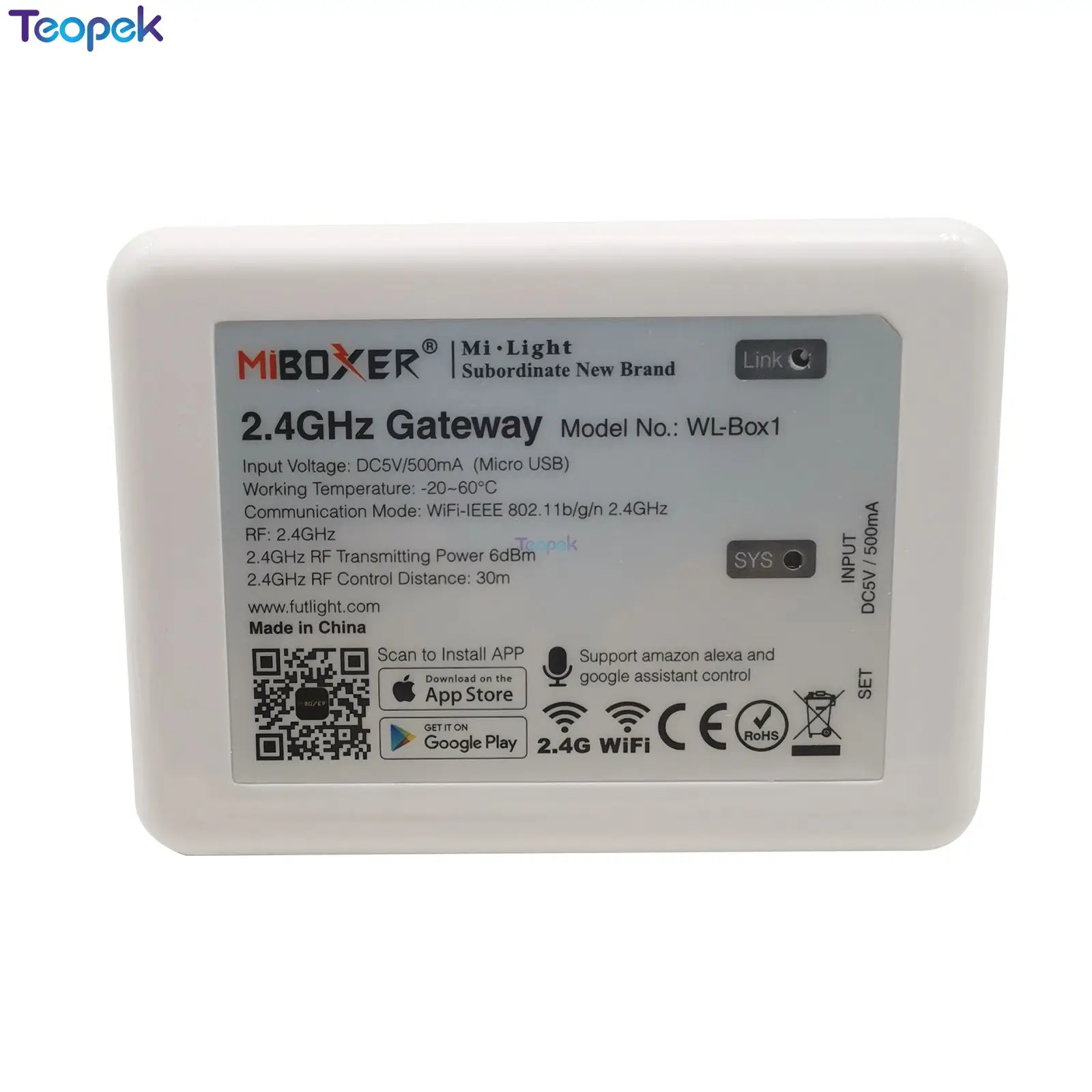 Miboxer WL-Box1 2,4 ГГц шлюз Wifi управление Лер DC5V приложение Alexa Google Assistant Голосовое управление для всех продуктов Miboxer