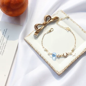 

2020 New Hot Fashion Star Moon Blue Glass Ball Pearl Popular Girls Elegant Party Casual Bracelet For Women Jewelry