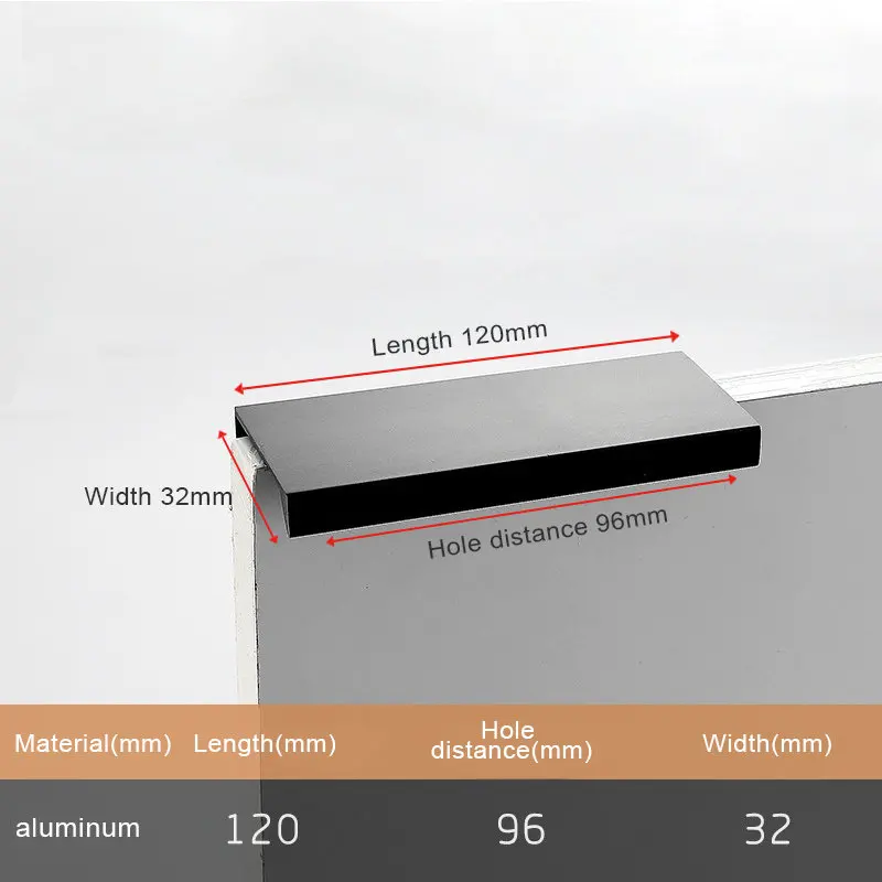 Черный серебристый золотой скрытый Шкаф Тянет алюминиевый сплав кухонный шкаф ручки ящика Мебельная ручка фурнитура для спальни - Цвет: Black Length 120mm