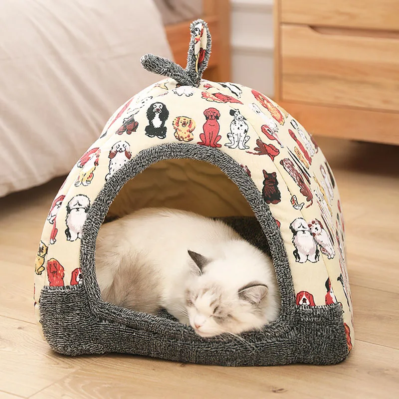 

@HE Foldable Mongolian Yurts Pet Beds Autumn And Winter Models tent Warm Cotton Litter For Small And Medium Cat Dog