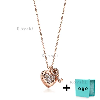 

XL TFX TTFF Rllen Original Popular Brand Heart Key Necklace Suitable for Women's Party Jewelry Wholesale Free Delivery.
